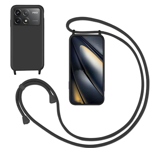 GoodcAcy Handykette Handyhülle für Xiaomi Poco F6 Pro,Smartphone Necklace Hülle mit Band Schutzhülle mit Kette zum umhängen Halskette Flüssig Silikon Case für Xiaomi Poco F6 Pro,Schwarz von GoodcAcy