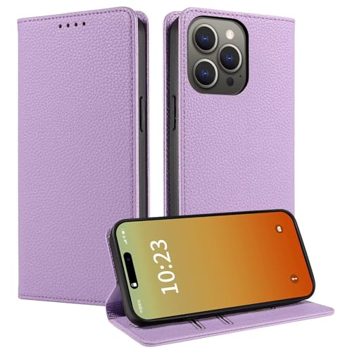 GoodcAcy Hülle Kompatibel mit Xiaomi 14 Ultra 5G Handyhülle TPU Echtleder Kartenfach Magnet Stand RFID Blocker,Stoßfest Flip Case Cover Schutzhülle Lederhülle,Lila von GoodcAcy