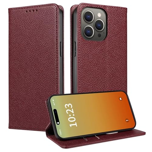 GoodcAcy Hülle Kompatibel mit Xiaomi Poco F6 5G Handyhülle TPU Echtleder Kartenfach Magnet Stand RFID Blocker,Stoßfest Flip Case Cover Schutzhülle Lederhülle,Rot von GoodcAcy