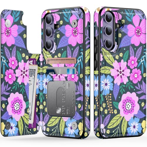 Goodon Schutzhülle für Samsung Galaxy S25 Plus – Klapphülle aus Leder mit trendigem Blumendesign, 3 Kartenfächern und Ständerfunktion, Schutzhülle für Damen und Mädchen, lebendige Blumen von Goodon