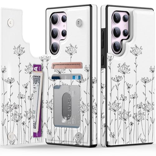 Goodon Schutzhülle für Samsung Galaxy S25 Ultra – Klapphülle aus Leder mit trendigem Blumendesign, 3 Kartenfächern und Ständerfunktion, Schutzhülle für Damen und Mädchen, Wildblumen von Goodon