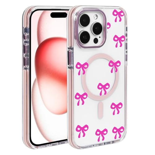 Goodsprout Schutzhülle für iPhone 15, kompatibel mit MagSafe, transparent mit niedlicher rosa Schleife, modisches Muster, stoßfest, glänzend, magnetische Schutzhülle für iPhone 15 von Goodsprout