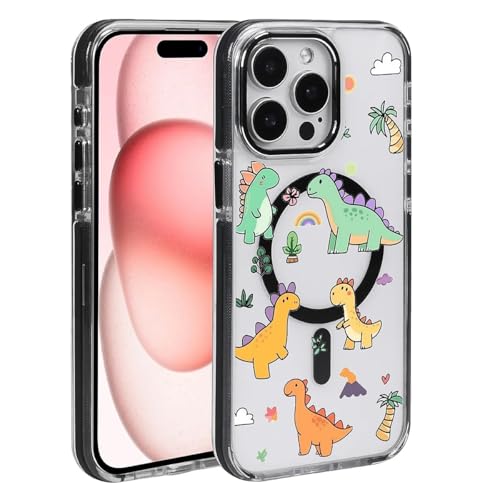 Goodsprout Schutzhülle für iPhone 16, kompatibel mit MagSafe, transparent mit niedlichem Cartoon-Dinosaurier-Insel-Muster, stoßfest, glänzend, magnetische Schutzhülle für iPhone 16 von Goodsprout