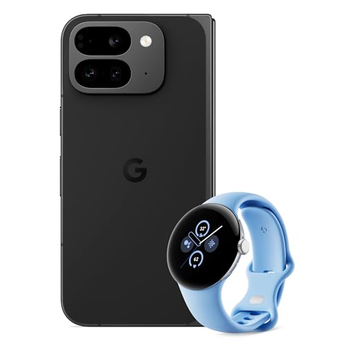 Google Pixel 9 Pro Fold - Android-Smartphone mit Gemini ohne SIM-Lock - Obsidian, 512GB + Pixel Watch 2 - Aluminiumgehäuse in Polished Silver, Sportarmband in Bay, WLAN von Google