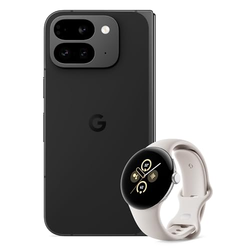 Google Pixel 9 Pro Fold - Android-Smartphone mit Gemini ohne SIM-Lock - Obsidian, 512GB + Pixel Watch 2 - Aluminiumgehäuse in Polished Silver, Sportarmband in Porcelain, WLAN von Google