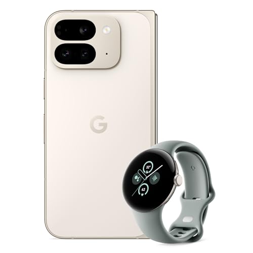 Google Pixel 9 Pro Fold - Android-Smartphone mit Gemini ohne SIM-Lock - Porcelain, 512GB + Pixel Watch 2 - Aluminiumgehäuse in Champagne Gold, Sportarmband in Hazel, WLAN von Google