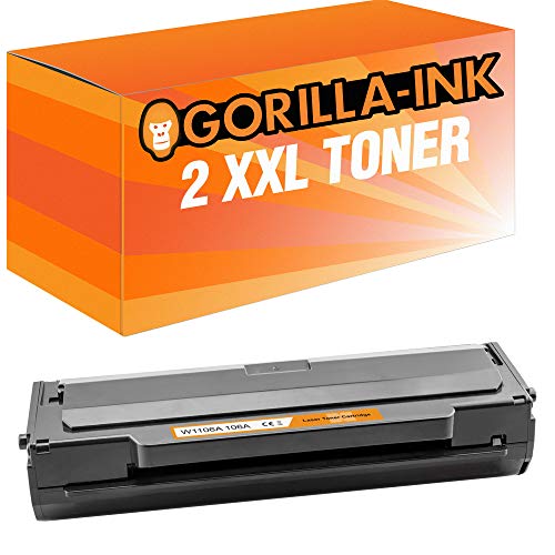 Gorilla-Ink 2 Toner XXL MIT CHIP kompatibel mit HP W1106A 106A | für HP Laser 107 107A 107W MFP 130 135A 135AG 135W 135WG 137FWG 137FNW 138FNW 138FW 138P 138PN 138PNW | 1.000 Seiten von Gorilla-Ink