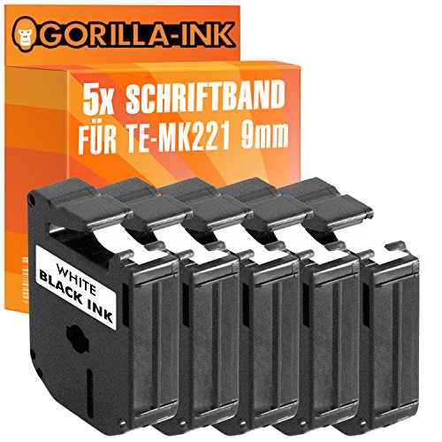 Gorilla-Ink 5 Schriftband-Kassetten kompatibel mit Brother P-Touch 110 55 60 65 MK-221 von Gorilla-Ink