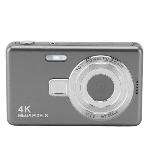 Digitalkamera, 12 MP, 1080P, 16-facher Digitalzoom, Autofokus, Vedio-Kamera mit 2,4-Zoll-Bildschirm, Kompakte Anti-Shake-Vlogging-Kamera für Studenten und Kinder (Gray) von Goshyda