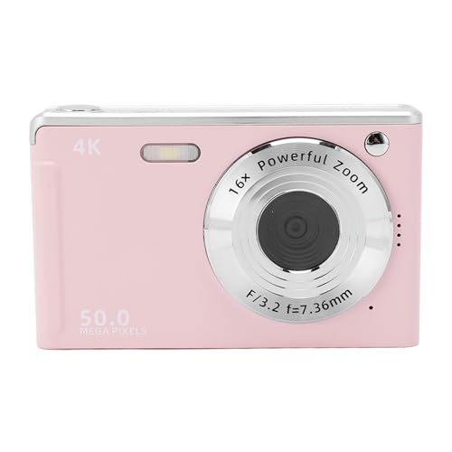 Digitalkamera, 4K 50 MP Autofokus Anti-Shake-Digitalkamera, 16-facher Digitalzoom-Videokamera mit 2,8-Zoll-Bildschirmfülllicht, Kleine Kompaktkamera für Kinder und Studenten (PINK) von Goshyda