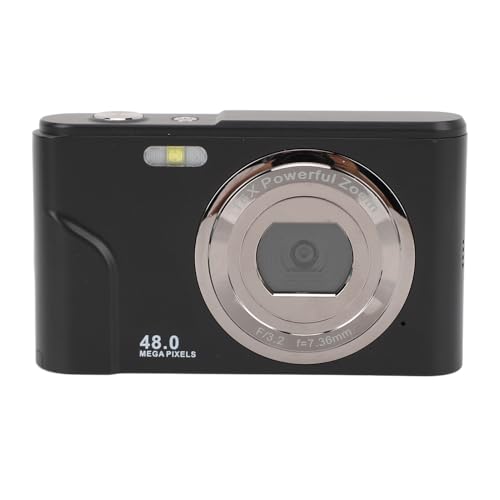 Digitalkamera, FHD 1080P 48 MP Kamera, 16-Fach Digitaler Zoom Vlogging-Kamera mit 2,4-Zoll-Bildschirm, Integriertem Fülllicht, Kompakte Anti-Shake-Videokamera für Kinder, (Black) von Goshyda