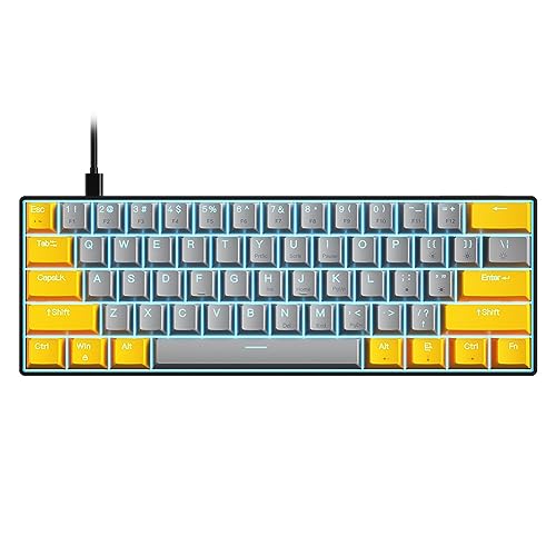 Goshyda 60% Mechanische Gaming-Tastatur, 61 Tasten, Kompakte Mechanische Tastatur mit LED-Hintergrundbeleuchtung, Kabelgebundene Gaming-Tastatur, Abnehmbares (Gelbgrauer roter von Goshyda