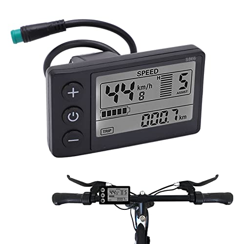 Goshyda Fahrradcomputer, S866 Fahrradtacho LCD Display Meter IP65 Wasserdichter Fahrrad Kilometerzähler, 24V 36V 48V Bedienfeld mit SM Stecker für Lenkermontage von Goshyda