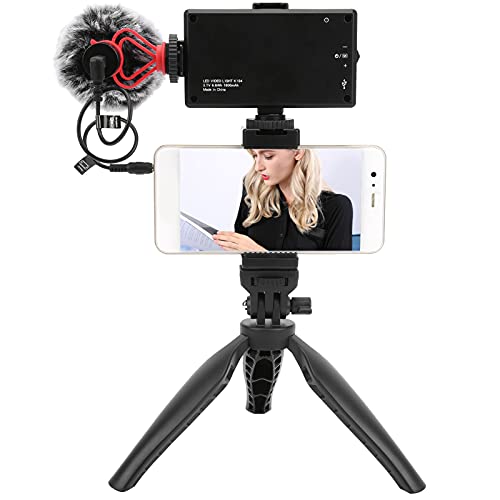 Goshyda Video-Shooting-Kits, Vlogging Live Broadcast Rig Studio, Handy-Clip, 1800mAh LED-Licht, Mikrofon mit Desktop-Stativhalterungsset von Goshyda