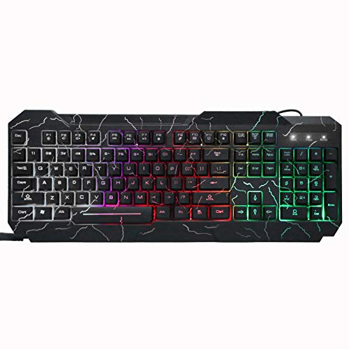 Kabelgebundenes Tastatur- und Mausset, mechanisch rissige 7-Farben-Atemlicht-Gaming-Tastatur, für Office Home, Laptop, Desktop(Schwarz) von Goshyda