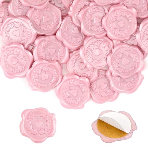 50stk Wachssiegelaufkleber, 2,9cm Selbstklebende Wachsaufkleber Umschlagsiegelaufkleber Einladungsaufkleber aus Wachssiegel für Hochzeit Weihnachtsfeier Umschlag Einladungen (Rosa) von Gosknor