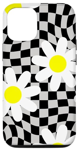 Hülle für iPhone 12/12 Pro Mod 1960er Psychedelic Daisy Vintage Checkerboard Schwarz von Gossip Rag