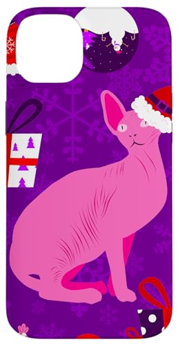 Hülle für iPhone 14 Plus hässliche Weihnachts-Sphynx-Katze Santa Sphinx rosa haarlose Katze von Gossip Rag