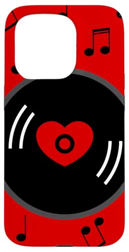 Hülle für iPhone 15 Pro Musiknoten Vinyl Schallplattenalbum Herz Rot Valentinstag Vintage von Gossip Rag