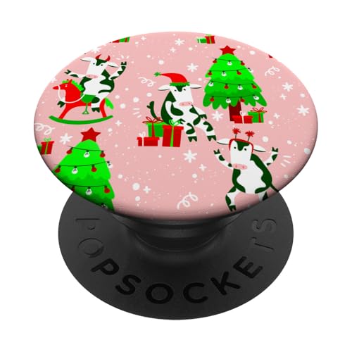 Rosa hässlicher Weihnachtsbaum Weihnachtsmann Kuh Lustiges Tier Weihnachten PopSockets Klebender PopGrip von Gossip Rag