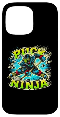 Hülle für iPhone 14 Pro Max Eishockey Puck Ninja Comic Style Lustiger Sport Humor von Gotham Threads Official