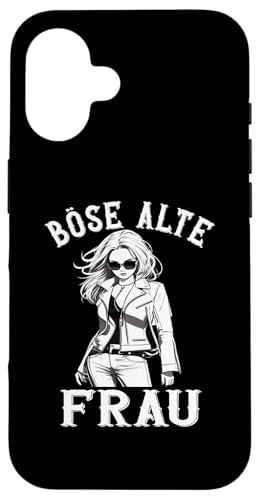 Hülle für iPhone 16 Böse Alte Frau Totenkopf Design Halloween Damen Deko Party von Gothic Halloween Kostüm Frauen Bikerin Rockerin