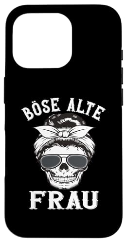 Hülle für iPhone 16 Pro Böse Alte Frau Totenkopf Design Halloween Damen Deko Party von Gothic Halloween Kostüm Frauen Bikerin Rockerin