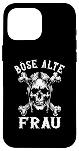 Hülle für iPhone 16 Pro Max Böse Alte Frau Totenkopf Design Halloween Damen Deko Party von Gothic Halloween Kostüm Frauen Bikerin Rockerin