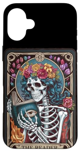 Hülle für iPhone 16 Plus Tarotkarte The Reader Book Lover Vintage Leseskelett von Gothic Tarot Cards Clothes Outfits Women Men Gifts