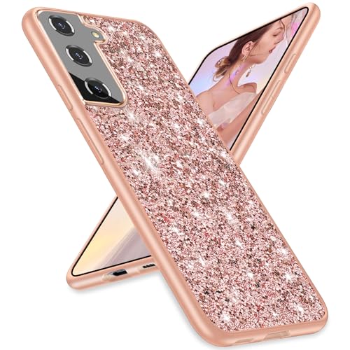 Schutzhülle für Samsung S21, Glitzer, Galaxy S21, schlanke Hülle, glitzernd, Diamant-TPU-Stoßdämpfer, stoßfest, für Damen und Mädchen, weiche Hülle, 5G / 6,2 Zoll (Roségold) von Gotivi