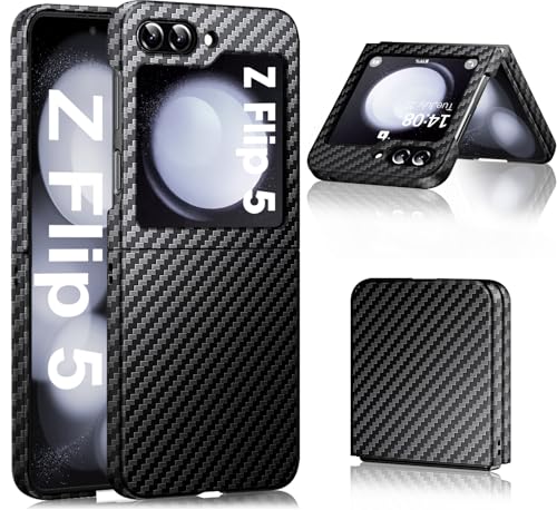 Z Flip 5 Hülle Carbon Handyhülle für Samsung Galaxy Z Flip 5 Hart Case Ultra dünn Hybrid PC Schutzhülle für Samsung Z Flip5 5G Hüllen Stoßfest 550 Grad Kratzfest Leicht Slim Cover (Schwarz) von Gotivi