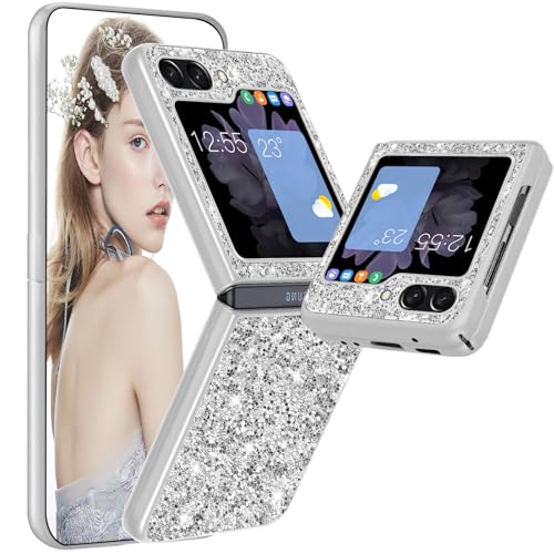 Z Flip 5 Schutzhülle für Samsung Galaxy Z Flip 5, schlankes Design, glitzernde Diamanten, TPU-Stoßdämpfer, stoßfest, für Damen und Mädchen, weiche Hülle, 5G / 6,7 Zoll (17 cm) (Silber) von Gotivi