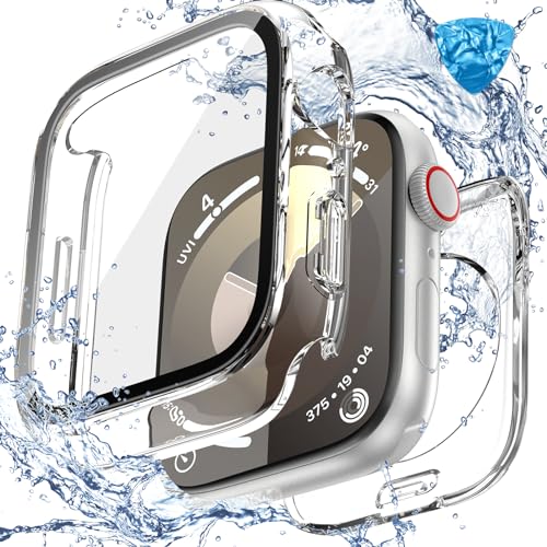 [2 in 1] Goton Wasserdichte Hülle für Apple-Watch Series 9 8 7 45 mm, 360° Rundumschutz Hart-PC Vorder- und Rückseite Stoßstange mit HD-gehärtetem Glas Displayschutzfolie für iWatch Cover Zubehör von Goton