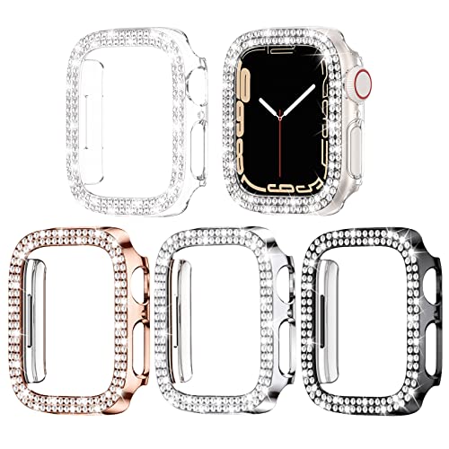 4 Stück Goton für Apple-Watch-Serie 6, 5, 4, SE, 40 mm, Bumper, Glitzer-Diamant-Strassstein-Schutzhülle für iWatch-Zubehör, 40 mm, transparent, Silber, Schwarz, Roségold von Goton