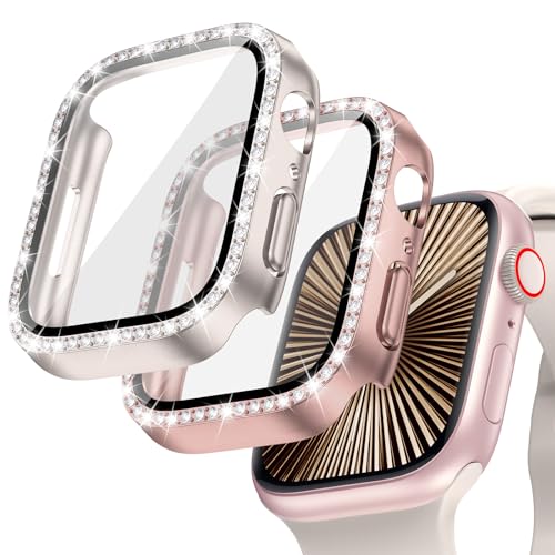 Goton 2 Stück Bling Hülle für Apple Watch Serie 10 Displayschutzfolie 46 mm, Frauen Glitzer Diamant Strass Bumper Gesichtsabdeckung für iWatch Zubehör 46 mm von Goton