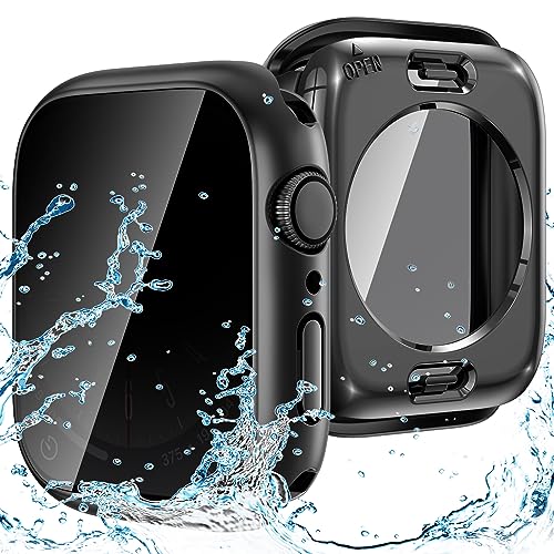 Goton 2 in 1 Privacy Waterproof Apple Watch Case for Series 8 & Series 7 Screen Protector 41mm, Front Anti Spy Tempered Glass Face Cover + Back Bumper for iWatch Accessories 41mm Black von Goton