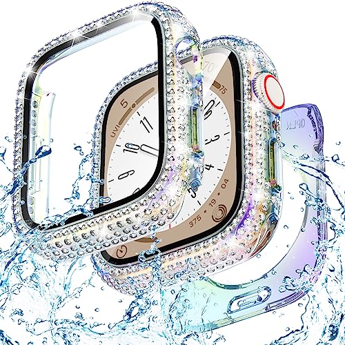 Goton 2-in-1 wasserdichte Bling Schutzhülle für Apple Watch 44 mm Displayschutzfolie SE (2. Generation) Serie 6 5 4, voller Glitzer-Diamant-Strass, Stoßfänger, Gesichtsabdeckung für iWatch-Zubehör, von Goton