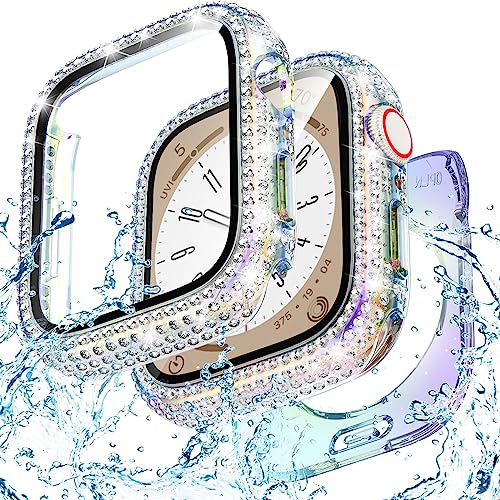 Goton 2-in-1 wasserdichte Bling Hülle für Apple Watch 40mm Serie 6 5 4 SE SE2 Displayschutzfolie, Glitzer Diamant Strass Bumper Gesichtsabdeckung für iWatch 40mm Zubehör Damen von Goton