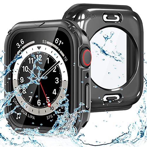 Goton 2 in 1 wasserdichte robuste Hülle für Apple Watch Displayschutzfolie 40mm Series 6 5 4 SE, 360 Schutzglas Gesichtsabdeckung Hard PC Bumper + Rückrahmen für iWatch Zubehör 40mm Schwarz von Goton