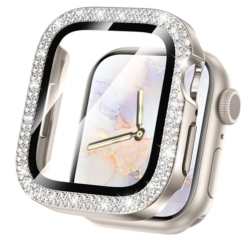 Goton Bling Displayschutzfolie für Apple Watch Hülle 41mm Series 9 8 7 für Frauen, Double Glitter Diamond Rhinestone Face Cover für iWatch Zubehör 41mm Starlight von Goton