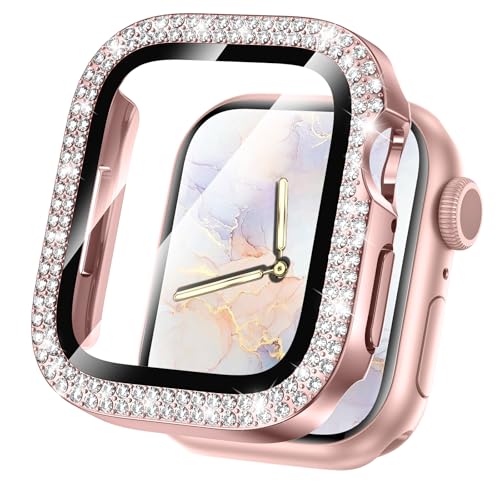 Goton Bling Displayschutzfolie für Apple Watch Series 9 8 7 41mm Hülle für Frauen, Glitzer Diamant Strass Gesichtsabdeckung für iWatch Zubehör 41mm Original Roségold von Goton