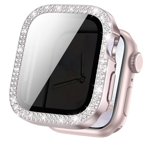 Goton Bling Privacy Displayschutzfolie für Apple Watch Series 9 8 7 41mm Hülle für Frauen, Glitzer Diamant Strass Gesichtsabdeckung für iWatch Zubehör 41mm, Rosa von Goton