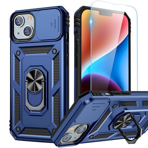 Goton Kompatibel mit iPhone 14/13 Hülle mit Displayschutzfolie, Schiebe-Kamera-Schutzhülle mit Ringständer, strapazierfähig, stoßfest, robust, für iPhone 14 und iPhone 13, Blau Goton Kompatibel mit iPhone 14/13 Hülle mit Displayschutzfolie, Schiebe-Kamera-Schutzhülle mit Ringständer, strapazierfähig, stoßfest, robust, für iPhone 14 und iPhone 13, Blau von Goton