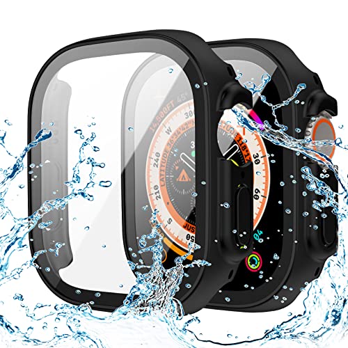 Goton Wasserdichte Hülle für Apple Watch Ultra 49 mm Displayschutzfolie, Vollschutz, harte PC-Stoßfänger, Gesichtsabdeckung, Zubehör, kompatibel mit iWatch 49 mm, Schwarz von Goton