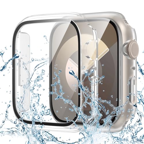 Goton Wasserdichte Schutzhülle für Apple Watch 41 mm Serie 9 8 7 mit Displayschutzfolie aus gehärtetem Glas, iWatch, vollständiger Schutz, harter PC-Stoßfänger, Gesichtsabdeckung, entworfen für Männer von Goton