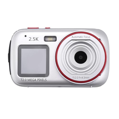 Goufride Digitalkamera, 16-Facher Zoom, Dual-Screen, 72 MP, HD-Kamera mit MP3-Player-Funktion, Autofokus-Kamera für Kinder, Silber von Goufride