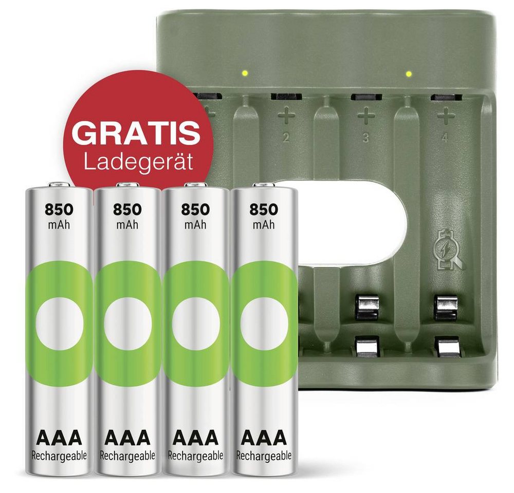 Gp "Aktion Gratis Ladegerät" 4 x RECYKO AAA Akku 850 Akku von Gp