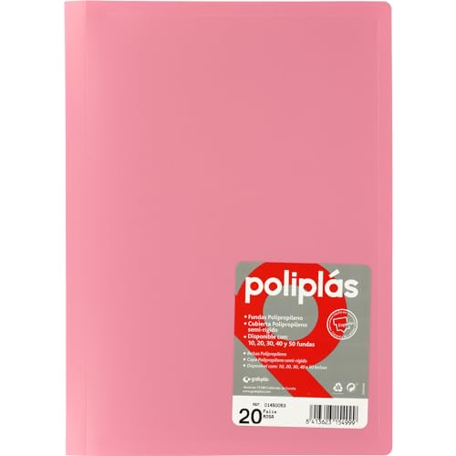 Grafoplas I Ordner mit Kunststoffhüllen, 20 transparente Hüllen, Größe Folio, Rosa, Serie Poliplas undurchsichtig, hergestellt in Spanien, flexible Deckeln, große Kapazität von Grafoplás