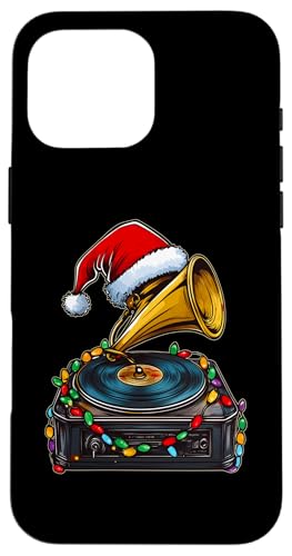 Hülle für iPhone 16 Pro Max Gramophon Vintage Vinyl Plattenspieler Weihnachtsmütze Weihnachten von Gramophon Vintage Vinyl Turntable Christmas Gifts