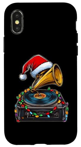 Hülle für iPhone X/XS Gramophon Vintage Vinyl Plattenspieler Weihnachtsmütze Weihnachten von Gramophon Vintage Vinyl Turntable Christmas Gifts